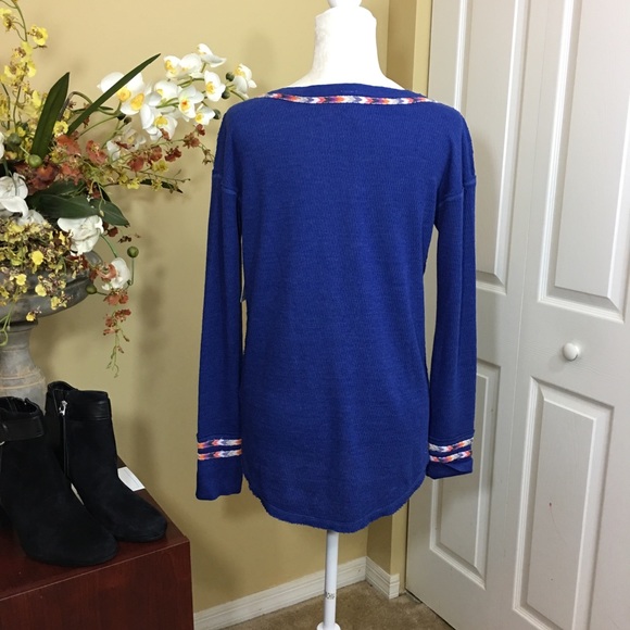 FREE PEOPLE RAINBOW THERMAL HENLEY, BLUE, SIZE SMALL, (NWT) - Picture 4 of 7